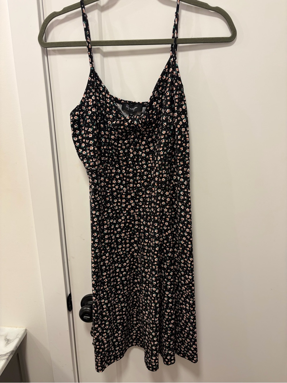 Black Mini Slip Dress with Pink Daisy Print
